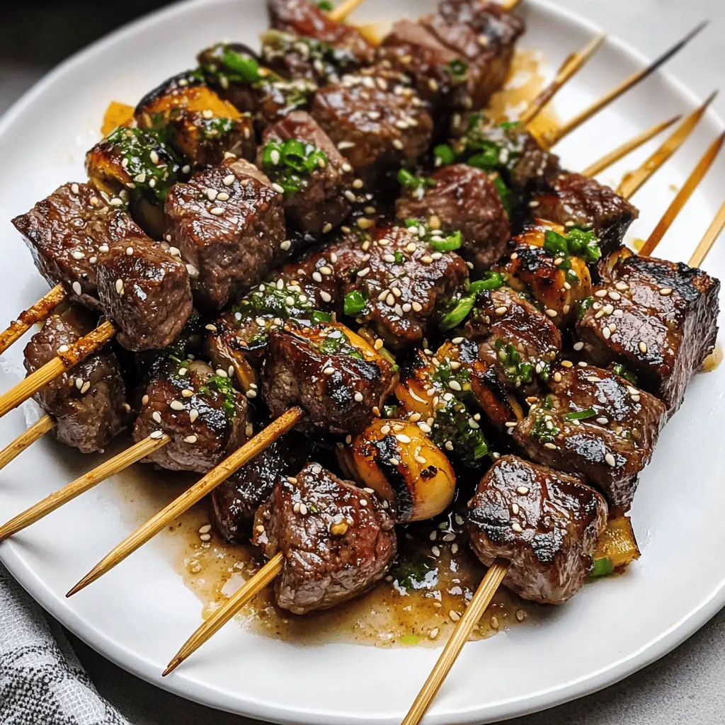 Get ready to enjoy the bold flavors of these Asian Garlic Steak Skewers! Juicy steak marinated in a rich garlic soy sauce, then grilled to perfection, makes for a quick and delicious meal. Perfect for BBQs, weeknight dinners, or a tasty appetizer. Save this recipe for an unforgettable dish that everyone will love!
