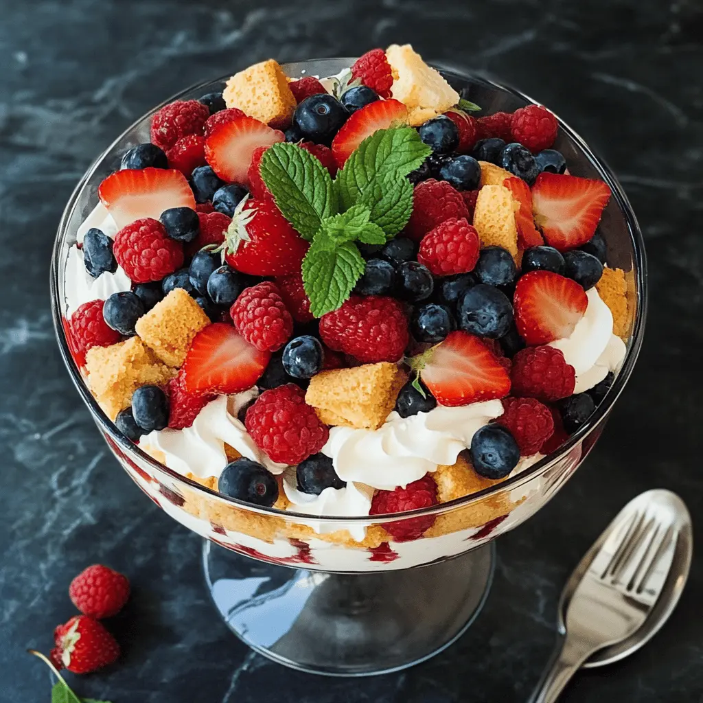 Layered with fresh berries, creamy custard, and light sponge cake, this Berry Trifle is a delightful treat perfect for any occasion. It's simple to prepare and looks stunning on the table. Save this recipe to impress your guests at your next gathering or family celebration! Enjoy a burst of fruity flavor with every spoonful!