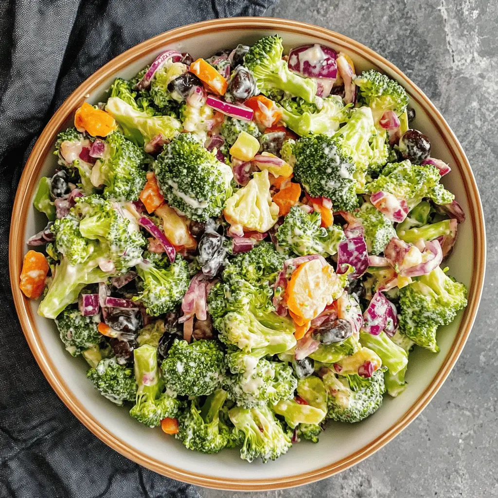 This vibrant Broccoli Salad combines crisp broccoli, crunchy nuts, and sweet raisins for a delightful mix of flavors and textures. Tossed in a tangy dressing, it makes a perfect side dish for picnics, potlucks, or family dinners. Save this recipe and brighten up your next meal with a healthy and colorful salad!