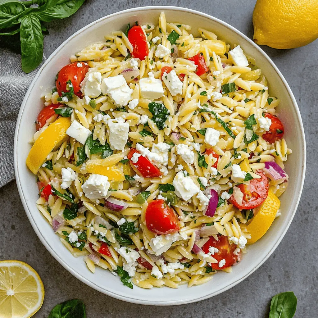 Brighten your day with this Easy Lemon Orzo Salad with Feta! Perfectly cooked orzo pairs with fresh lemons, crunchy veggies, and creamy feta for a delightful dish. Ideal for picnics or as a refreshing side at summer gatherings. Save this healthy recipe now and enjoy a burst of flavor in every bite!