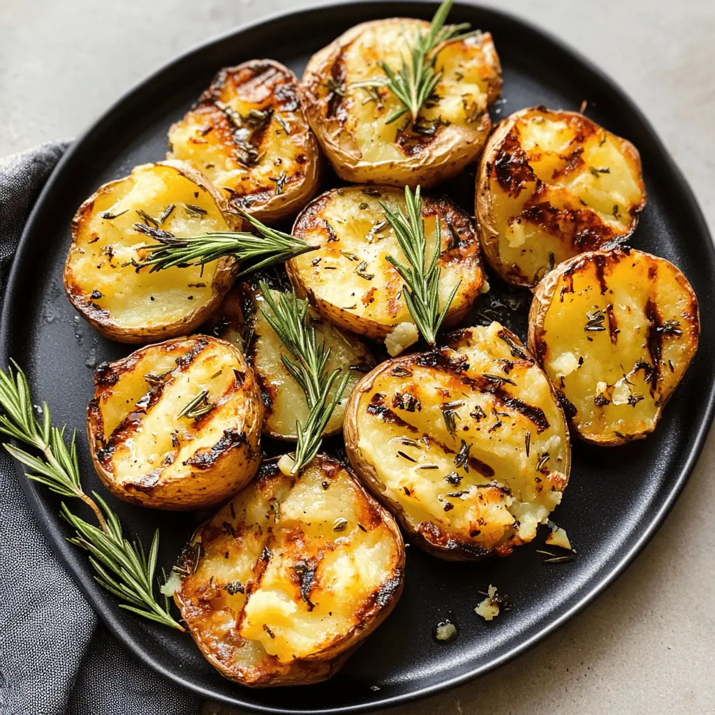 Transform your dinner with these Grilled Garlic Rosemary Smashed Potatoes! Crispy on the outside and fluffy on the inside, they're flavored with fresh garlic and aromatic rosemary. Perfect for summer barbecues or cozy family dinners. Save this recipe for a delightful side that pairs wonderfully with meats and seafood!