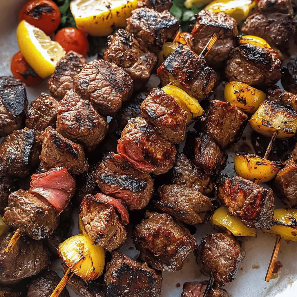 Get ready for a burst of flavor with these Grilled Steak Kabobs! Tender marinated steak is paired with colorful veggies for a deliciously easy meal. Perfect for summer barbecues, family dinners, or meal prep. Save this recipe to impress your friends at the next cookout! Enjoy every juicy bite.