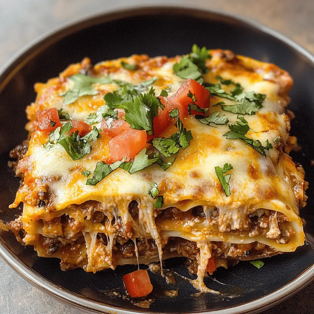 This Mexican Lasagna brings a delightful twist to your dinner table! Layered with tortillas, seasoned ground beef, beans, and melty cheese, it's bursting with flavors. Perfect for weeknight meals or potlucks, this dish is sure to impress. Save this recipe for your next family gathering and treat everyone to a hearty, satisfying feast!