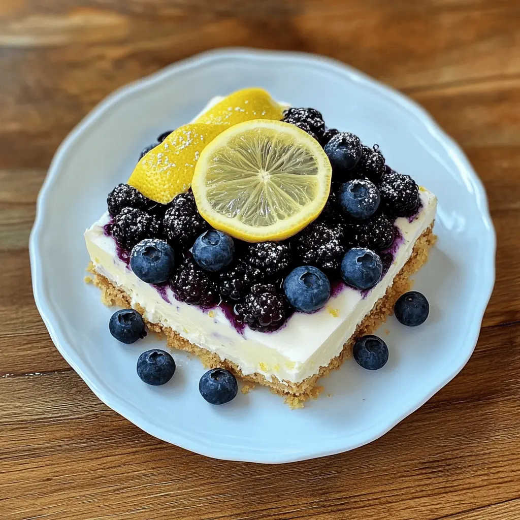 Brighten up your day with this No Bake Lemon Blueberry Dessert! It's creamy, refreshing, and made with fresh blueberries and zesty lemon that perfectly balance each other. Great for summer gatherings or any sweet moment at home. Save this recipe for a quick and delightful treat that everyone will love! Perfect for picnics, barbecues, or as a simple weeknight dessert.