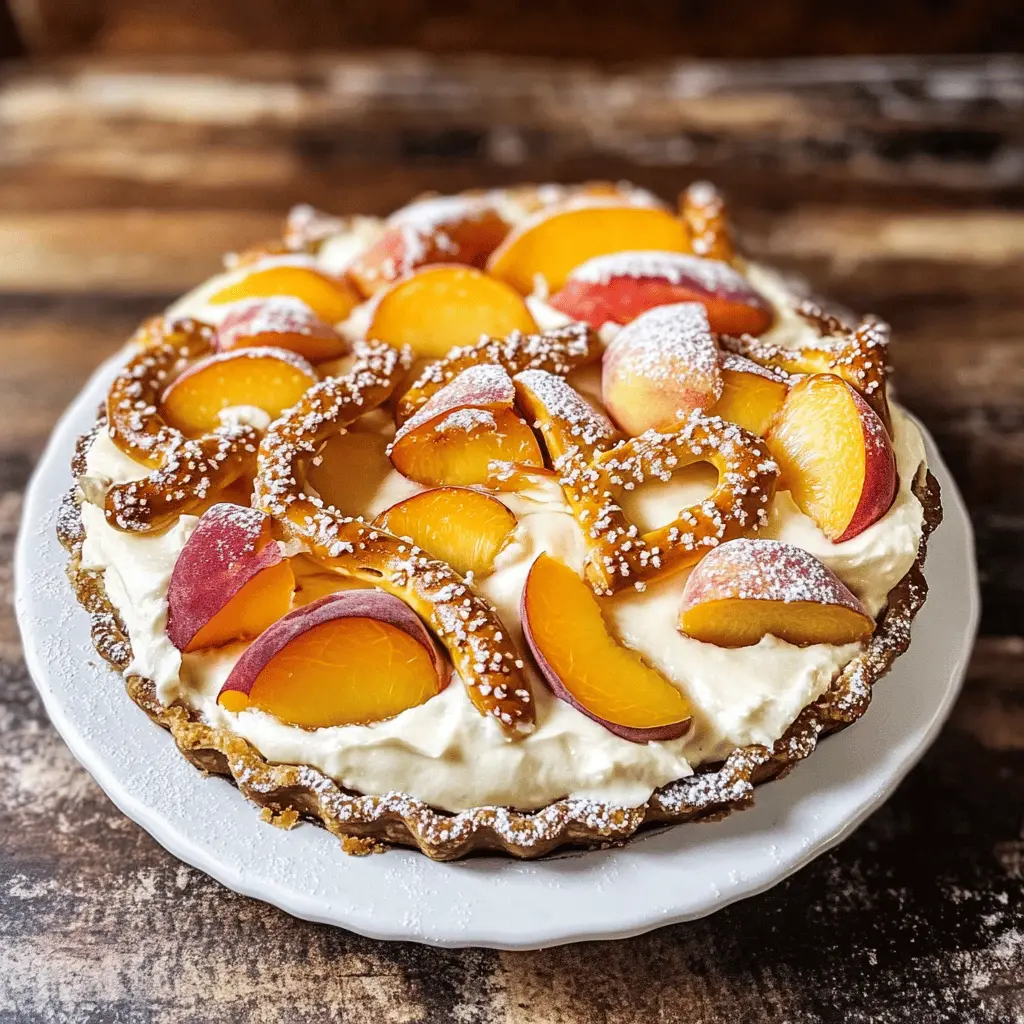 This Peaches and Cream Pretzel Pie is the perfect sweet treat with a salty twist! Creamy peach filling meets a crunchy pretzel crust for a delightful contrast in every bite. Ideal for summer gatherings or as a delicious dessert to impress your friends and family. Save this recipe now and enjoy a slice of fruity goodness anytime!