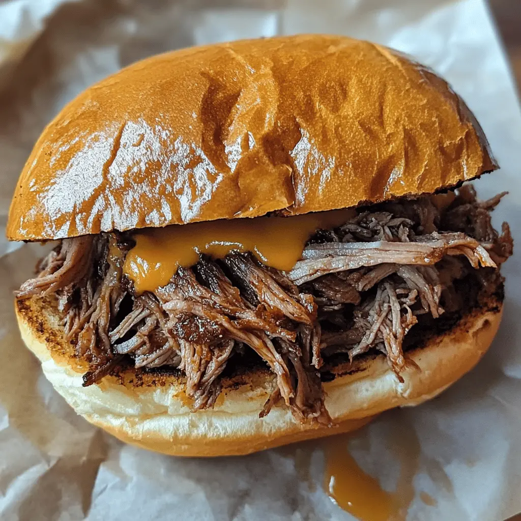 This Pulled Beef Sandwich is a crowd-pleasing meal that's easy to make and packed with flavor. With tender, slow-cooked beef, tangy BBQ sauce, and a soft bun, every bite is a delightful experience. Perfect for game day gatherings or casual family dinners. Save this recipe for a satisfying dish that everyone will love!