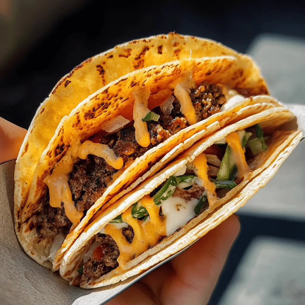 Get ready for a mouthwatering twist with these Smash Burger Tacos! Enjoy the juicy flavors of perfectly cooked burger patties, all wrapped in soft taco shells, topped with fresh lettuce, tomatoes, and a drizzle of creamy sauce. Perfect for Taco Tuesday or a weekend BBQ! Save this recipe for a delicious and fun meal that everyone will love!