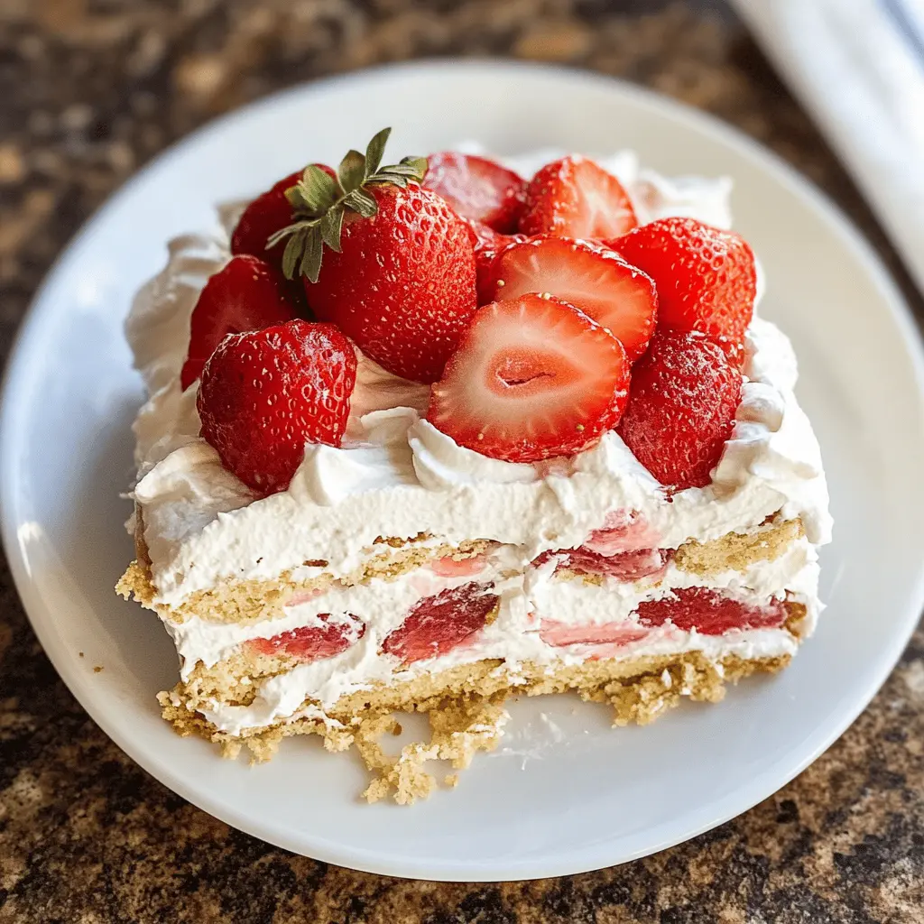 Beat the heat with this refreshing Strawberry Icebox Cake! This no-bake dessert features layers of fluffy whipped cream, sweet strawberries, and crunchy graham crackers. Perfect for summer gatherings, potlucks, or a sweet treat any day. Save this recipe for a deliciously easy way to enjoy strawberries all season long!