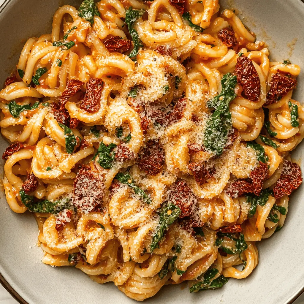 This sun-dried tomato pasta is a delightful mix of rich flavors and vibrant colors! With a blend of tangy sun-dried tomatoes, fresh herbs, and your choice of pasta, it's a simple yet impressive dish. Perfect for a cozy dinner or a quick lunch. Save this recipe and bring a taste of Italy to your table!