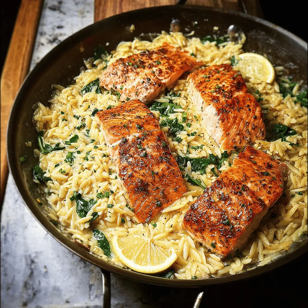 Easy One Skillet Salmon with Lemon Orzo
