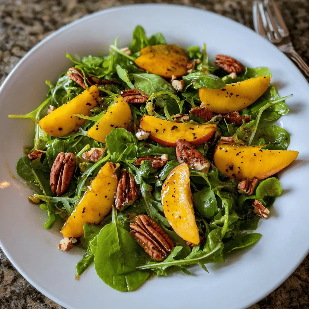 Fresh Arugula Salad With Sweet Peach And Toasted Pecans