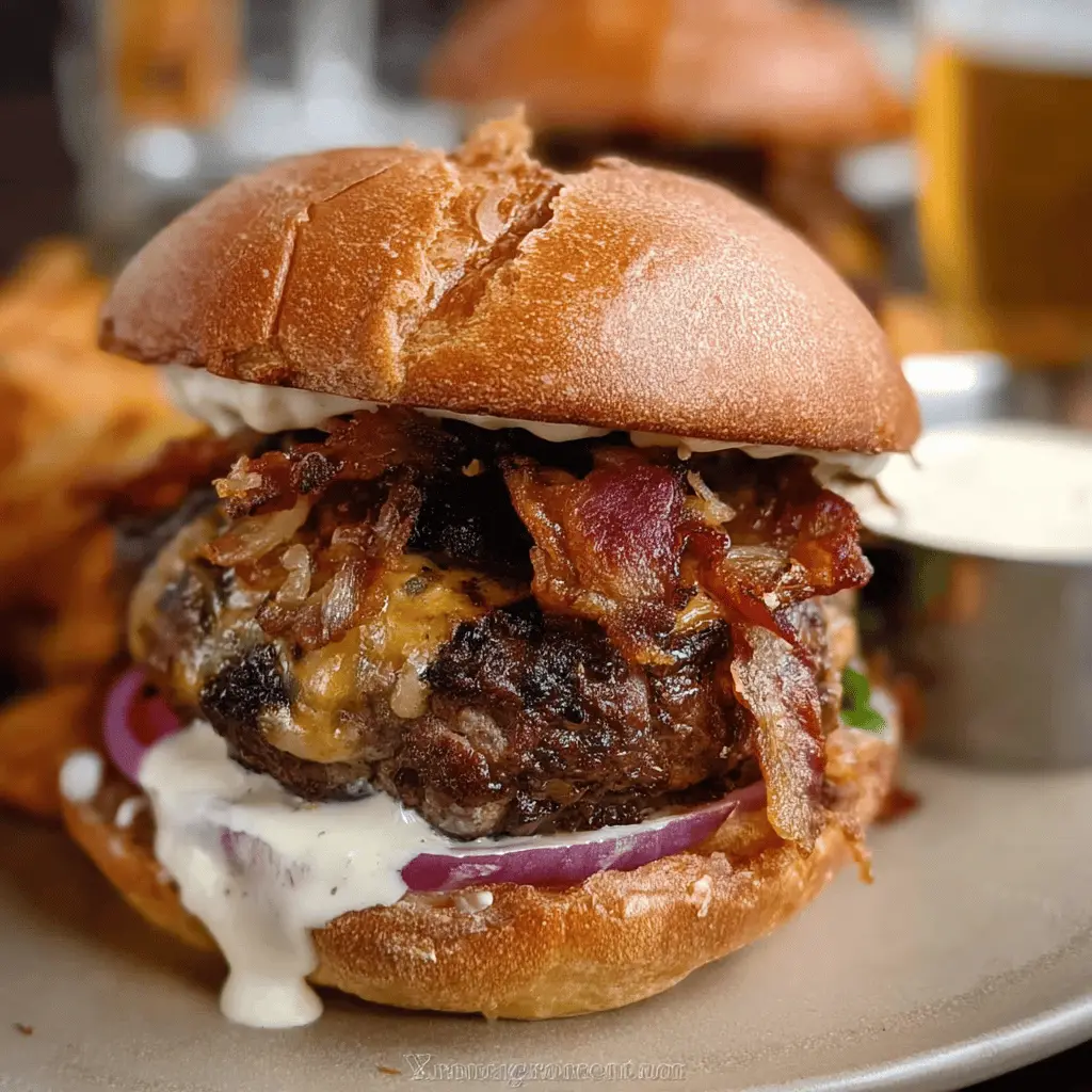 Classic Irish Pub Burger Recipe with Cheddar & Onion