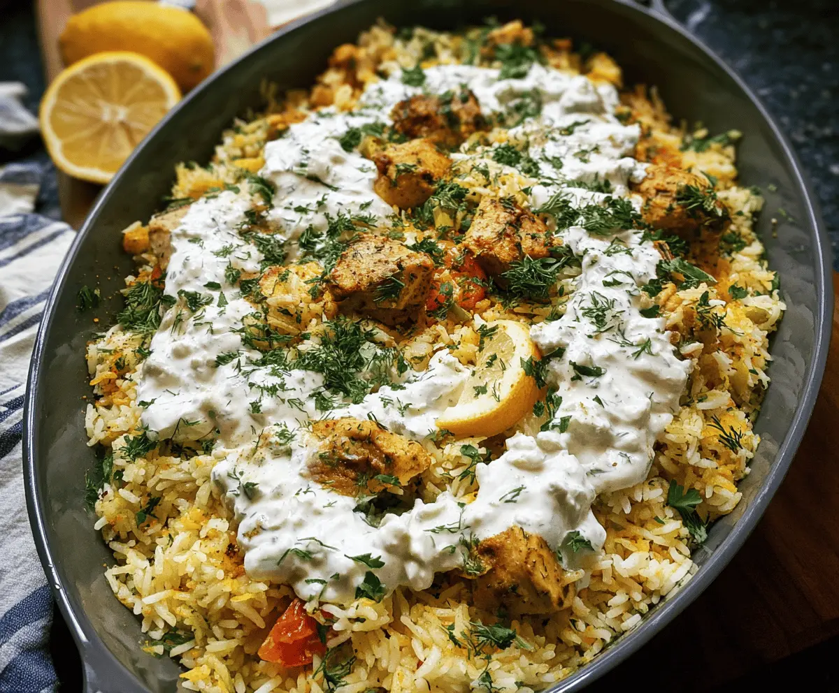 Easy Dump and Bake Chicken Tzatziki Rice