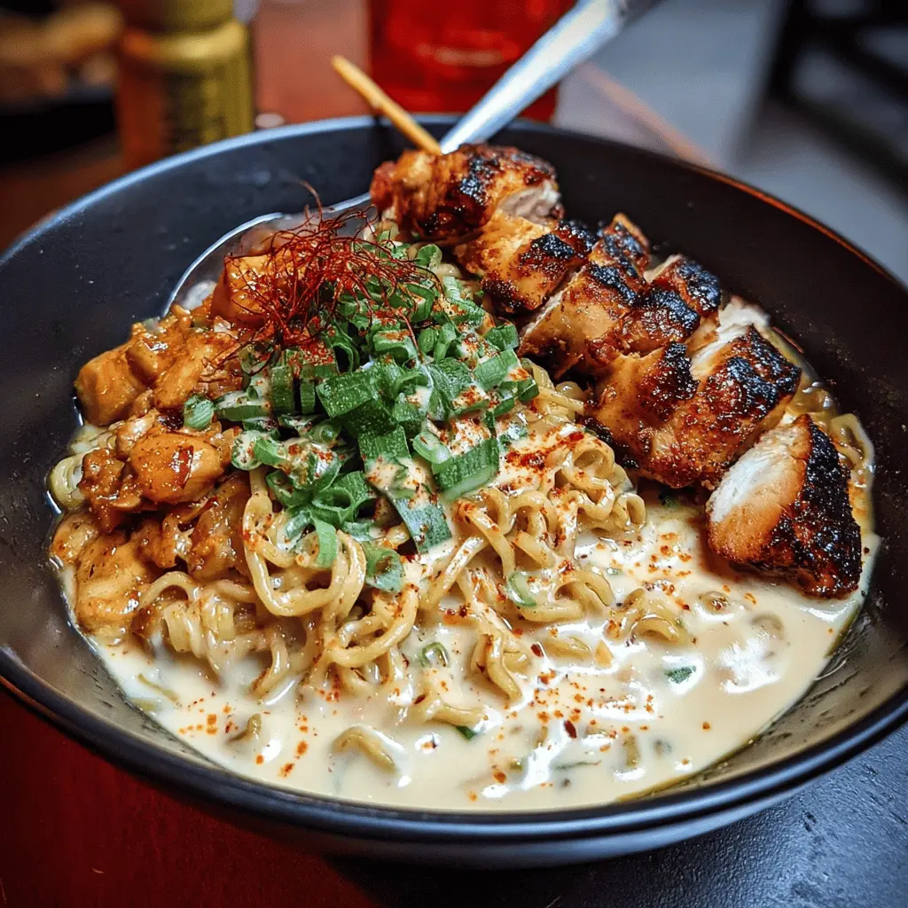 Fiery Chicken Ramen with Creamy Garlic Sauce