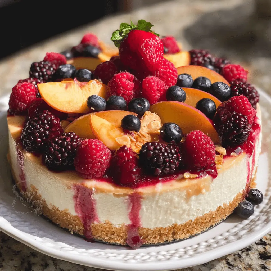 Creamy Summer Berry and Peach Cheesecake Recipe