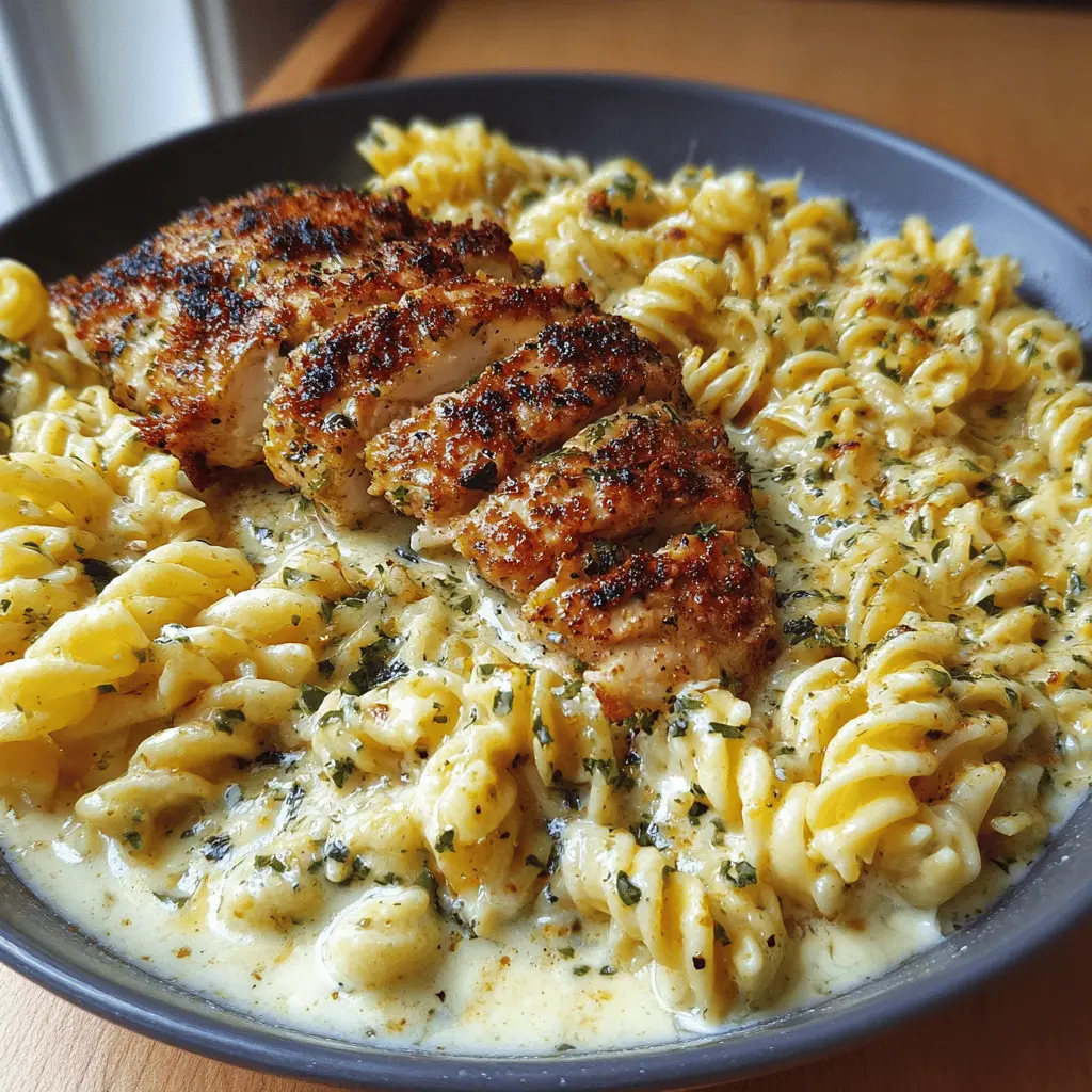 Creamy Garlic Parmesan Chicken with Cheesy Twisted Pasta