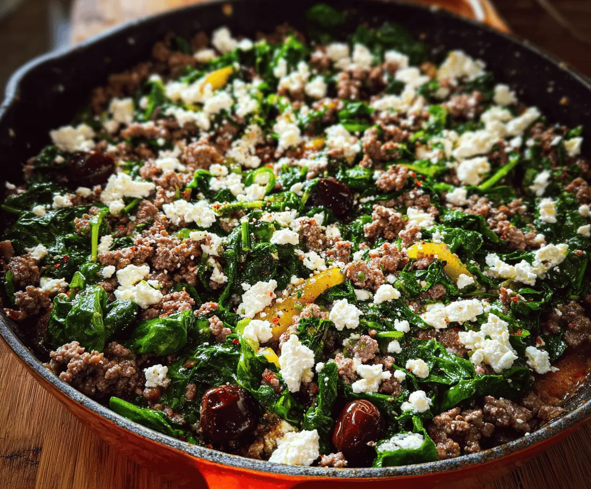 Easy Ground Beef and Spinach Skillet with Feta