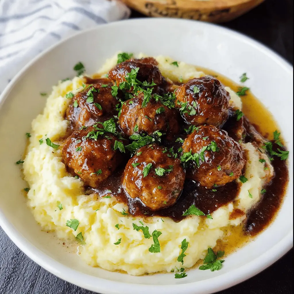 Easy Salisbury Meatballs with Creamy Mashed Potatoes