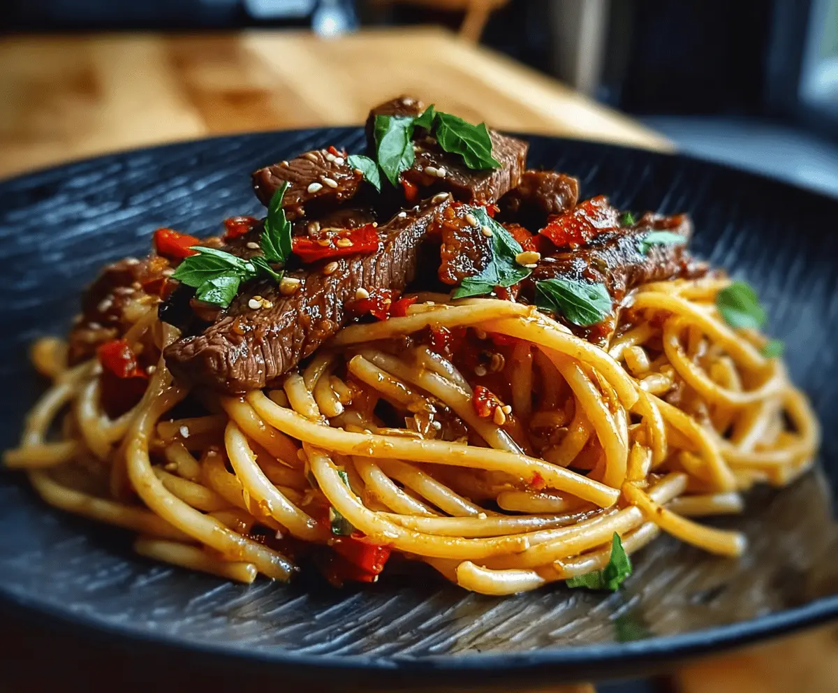 Sweet and Spicy Garlic Steak Pasta Recipe