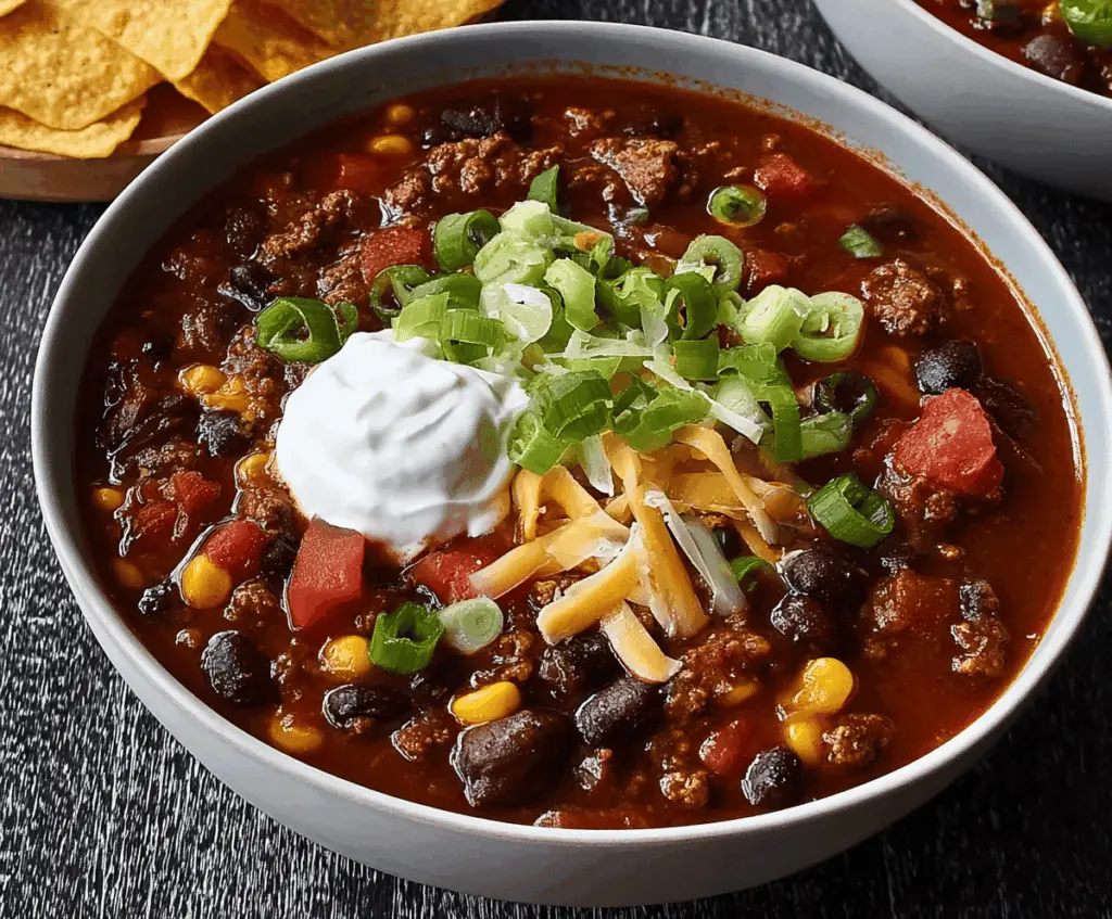 Hearty black bean taco soup topped with fresh cilantro and shredded cheese in a rustic bowl, perfect for a comforting meal.