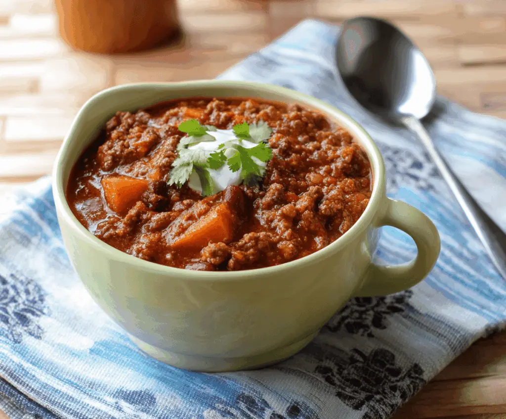 A delicious batch of freezer-friendly chili in a container, ready for easy reheating and hearty meals