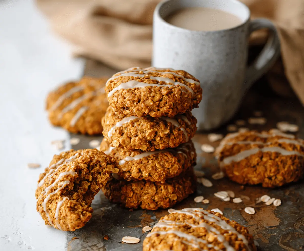 Delicious homemade Pumpkin Oatmeal Cookies with a golden-brown crust and visible oats, perfect for fall baking and seasonal snacking