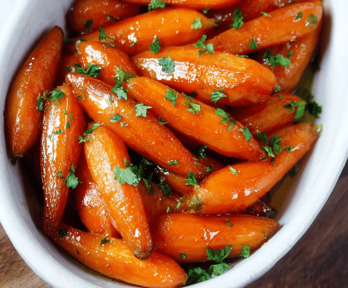 Delicious brown sugar glazed carrots garnished with fresh herbs on a rustic plate, perfect for a savory side dish