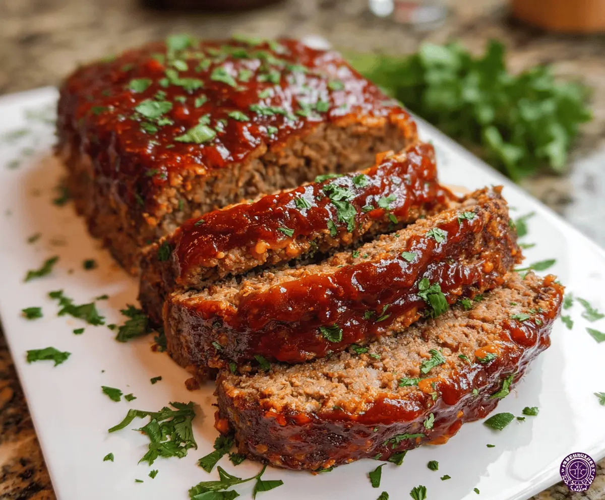 Juicy chipotle meatloaf garnished with fresh herbs on a rustic plate, served with a side of roasted vegetables and a smoky chipotle sauce.