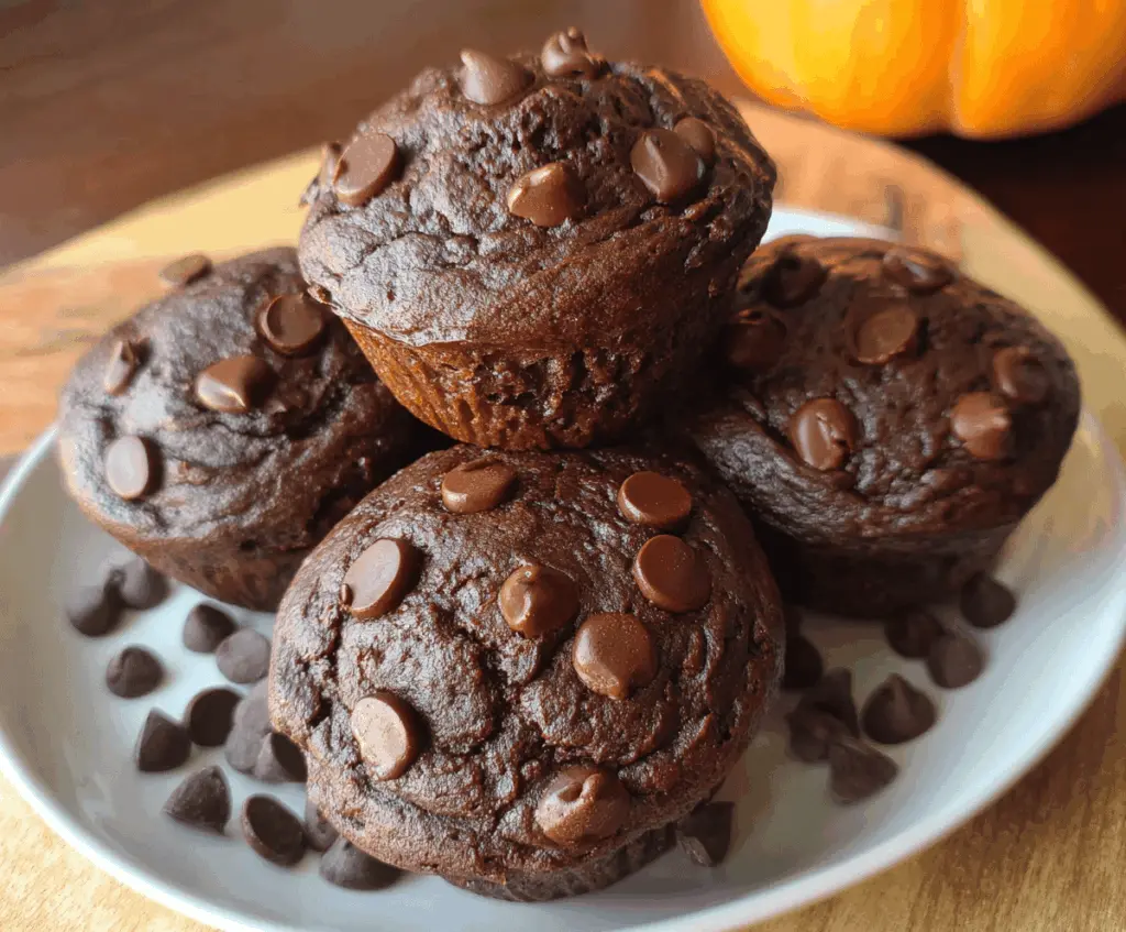 Delicious homemade chocolate pumpkin muffins with a moist texture and rich chocolate flavor, perfect for fall desserts or breakfast
