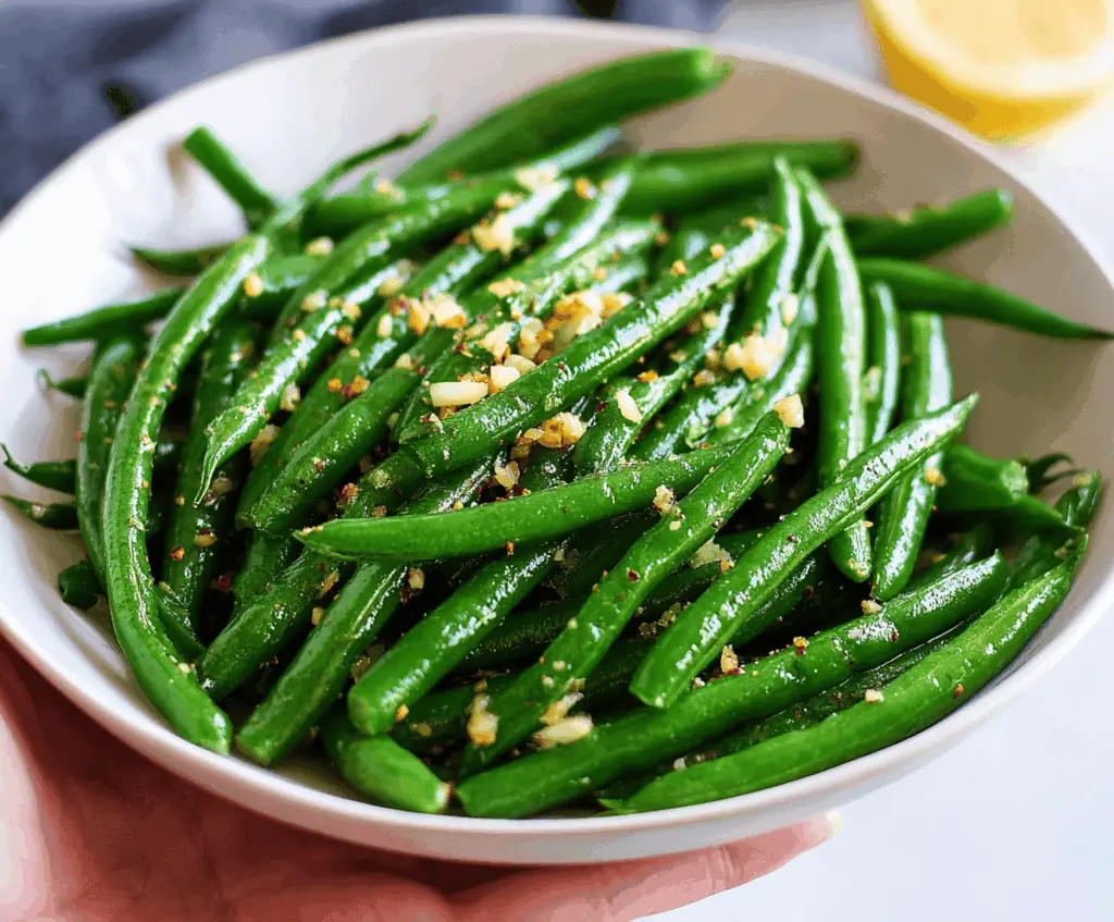 Delicious garlic butter green beans cooked to perfection with fresh herbs and a flavorful glaze.