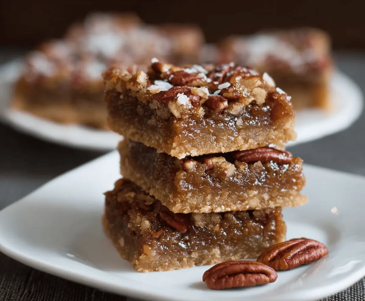 Sweet Maple Pecan Pie Bars topped with caramelized pecans on a rustic wooden table, perfect for dessert or holiday gatherings.