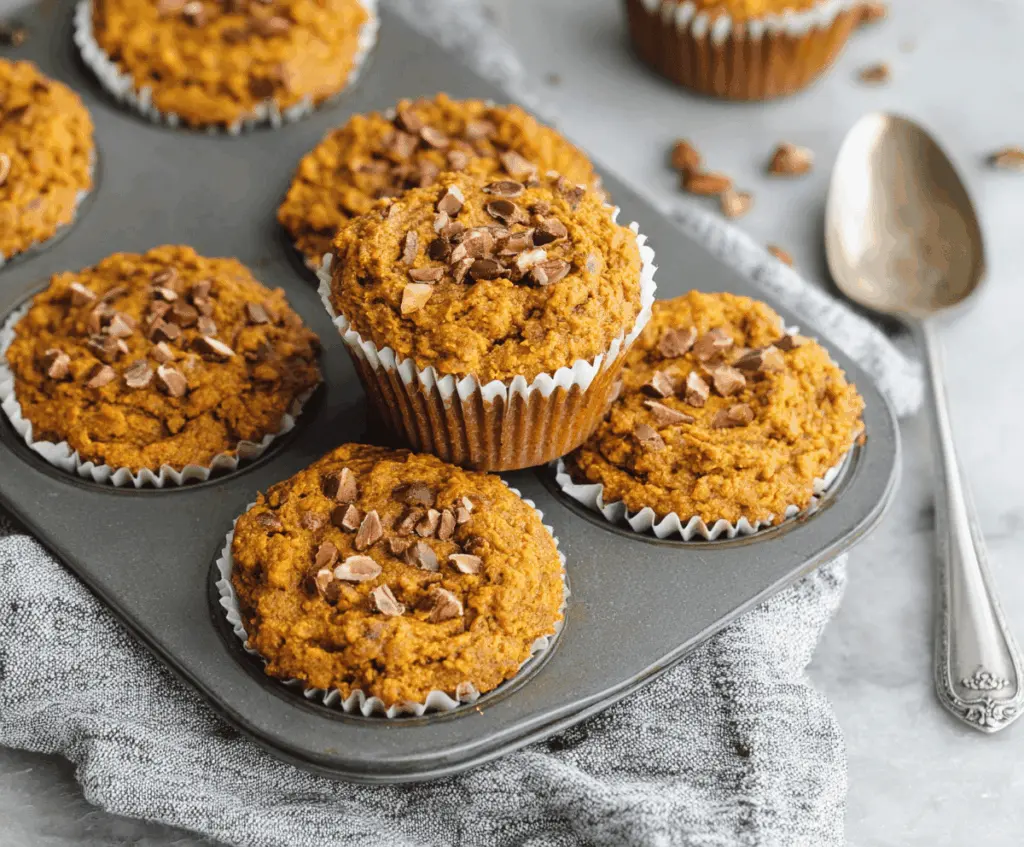 Freshly baked pumpkin almond flour muffins topped with a sprinkle of cinnamon, perfect for a healthy fall breakfast or snack.
