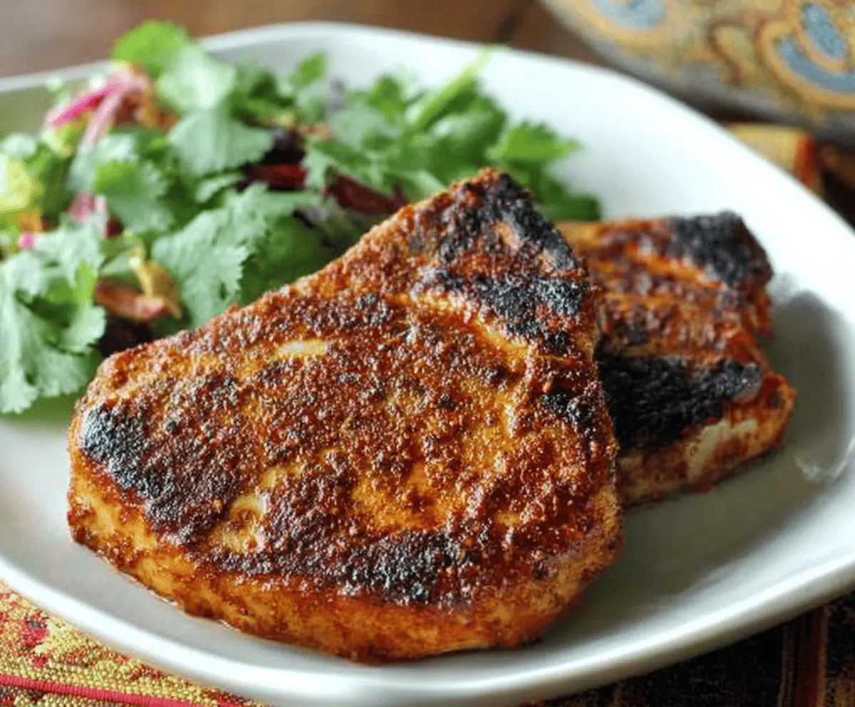 Juicy pork chops seasoned with taco spices, served with fresh toppings and lime wedges for a flavorful taco-inspired meal