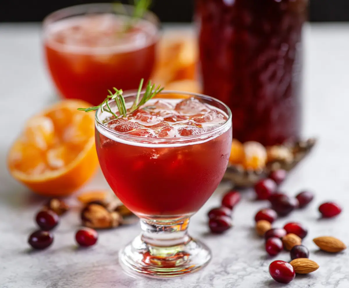 Delicious Amaretto Cranberry Kiss Cocktail served in a elegant glass, garnished with fresh cranberries and a slice of lime.