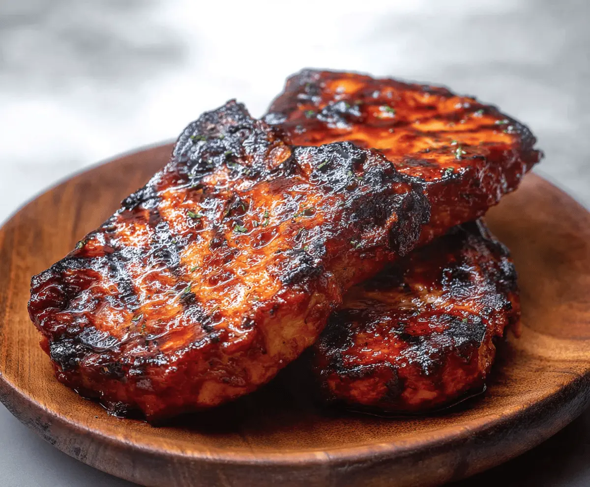Juicy BBQ pork chops grilled to perfection on a barbecue grill.