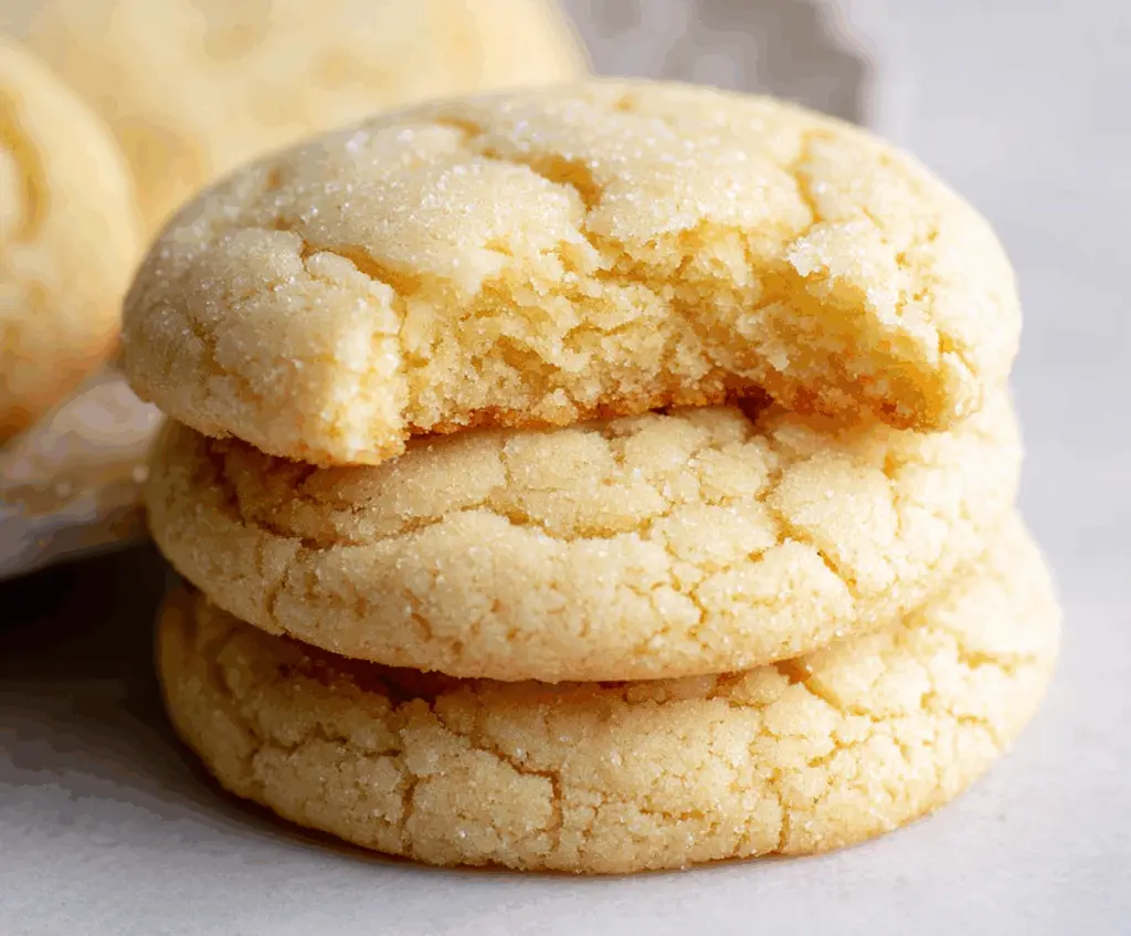 Delicious chewy drop sugar cookies on a baking tray ready to be enjoyed.