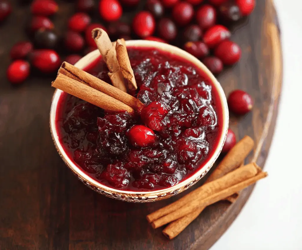 Homemade cinnamon cranberry sauce in a jar, perfect for holiday desserts and dinners.