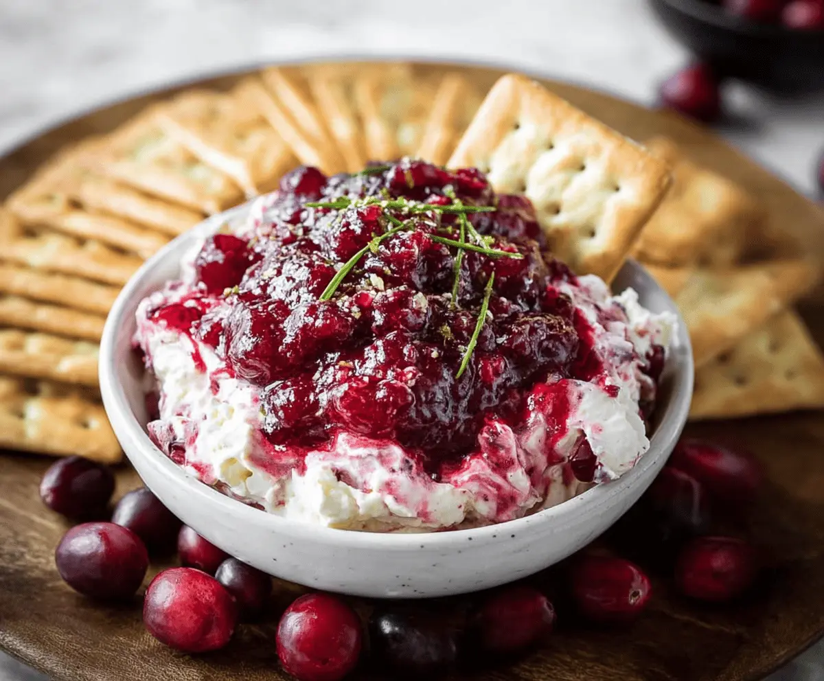 Cream Cheese Cranberry Dip served with fresh fruits and crackers for a festive appetizer.