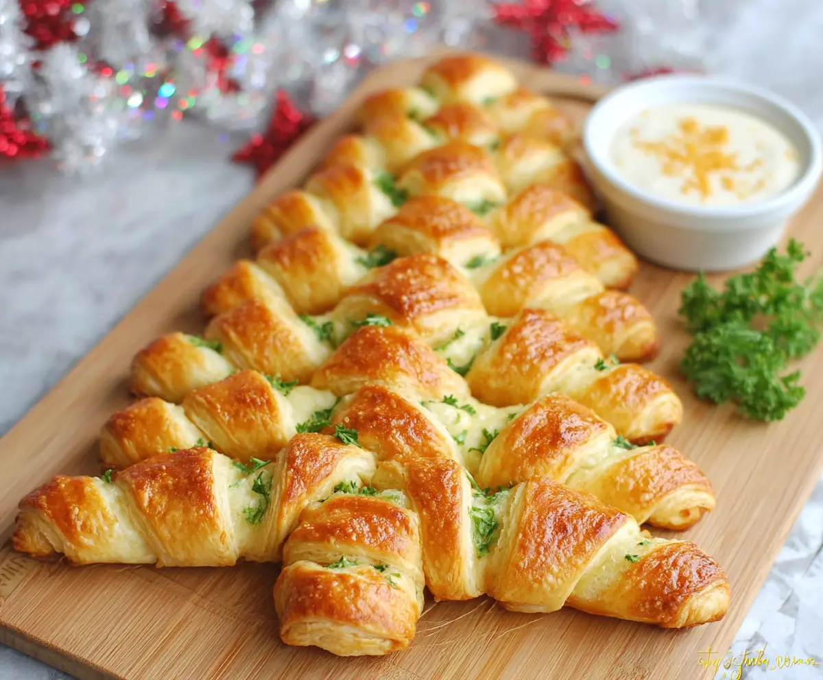 Festive Crescent Roll Christmas Tree decorated with colorful toppings for holiday celebration