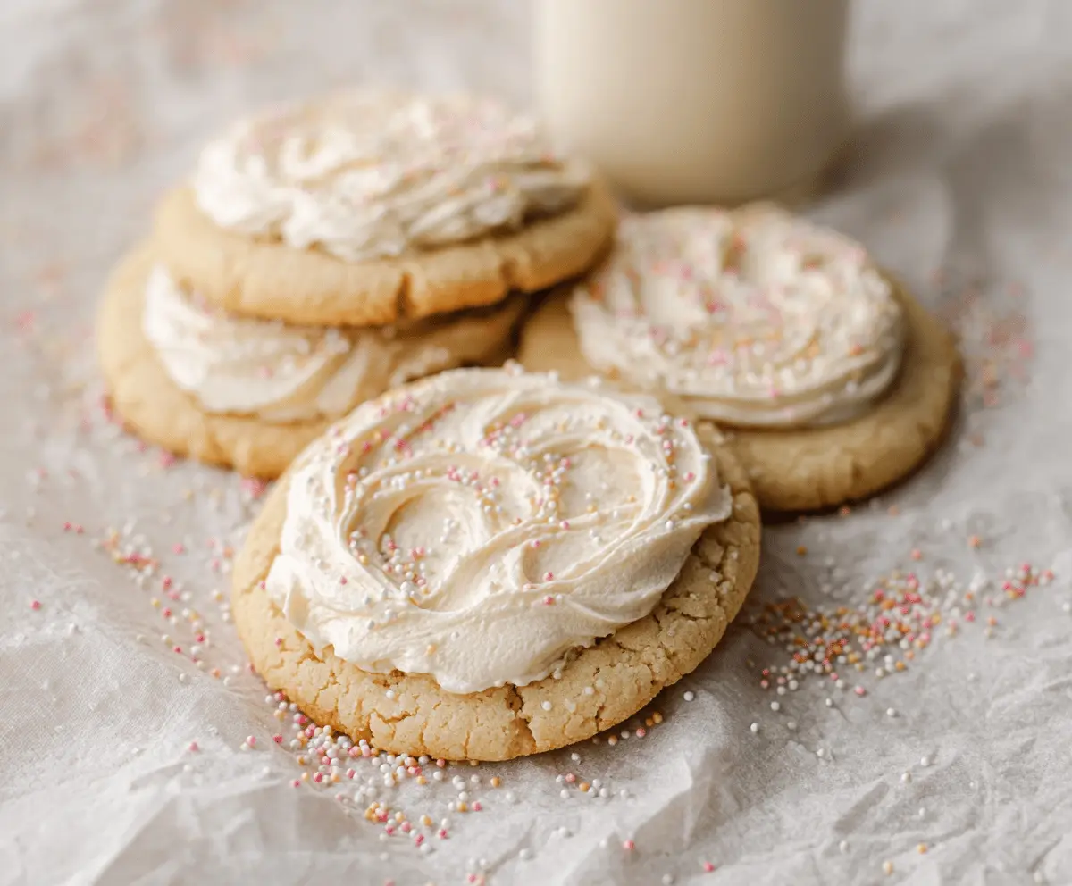 Delicious Crumbl Vanilla Sugar Cookies with golden edges and soft centers on a white plate.