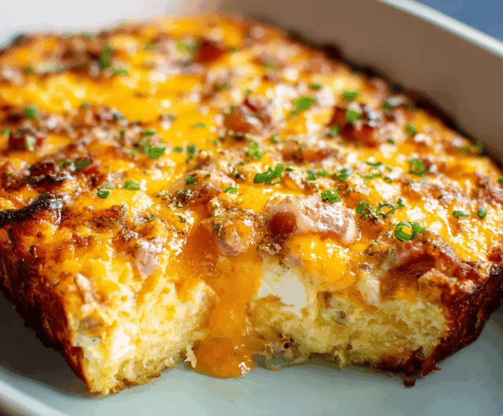 Delicious Egg and Hashbrown Casserole featuring melted cheese and crispy hashbrowns, perfect for breakfast or brunch.