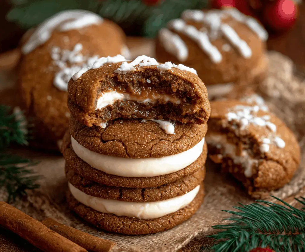 Delicious gingerbread cheesecake cookies with spiced aroma and festive presentation.