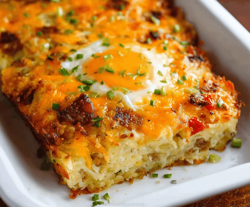 Delicious Hashbrown Breakfast Casserole with Eggs and Cheese, perfect for brunch.