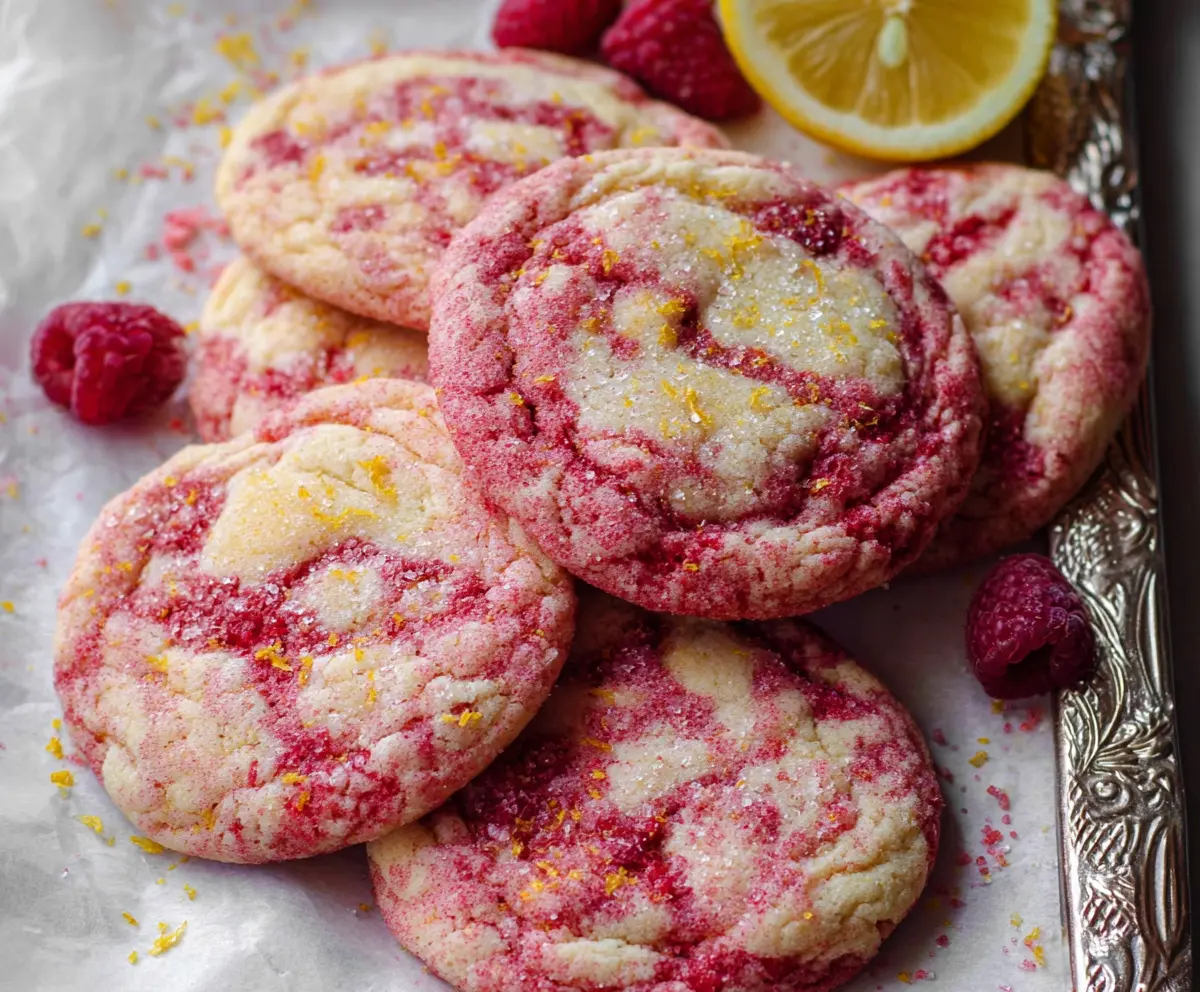 Fresh Lemonade Raspberry Cookies on a Baking Sheet, Delicious and Refreshing Dessert