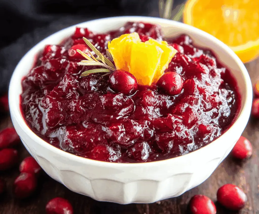 Delicious Pineapple Cranberry Orange Sauce served in a bowl highlighting fresh fruit ingredients.