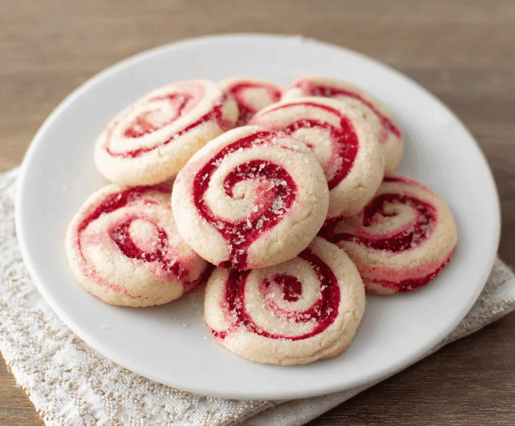 Delicious Raspberry Swirl Cookies with vibrant berry swirls on a white plate