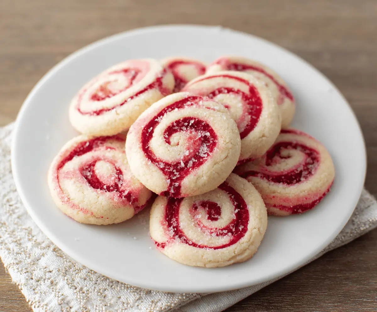Delicious Raspberry Swirl Cookies with vibrant berry swirls on a white plate