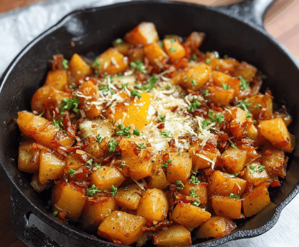 Delicious skillet breakfast potatoes with crispy golden exterior and fluffy interior, perfect for a hearty breakfast.