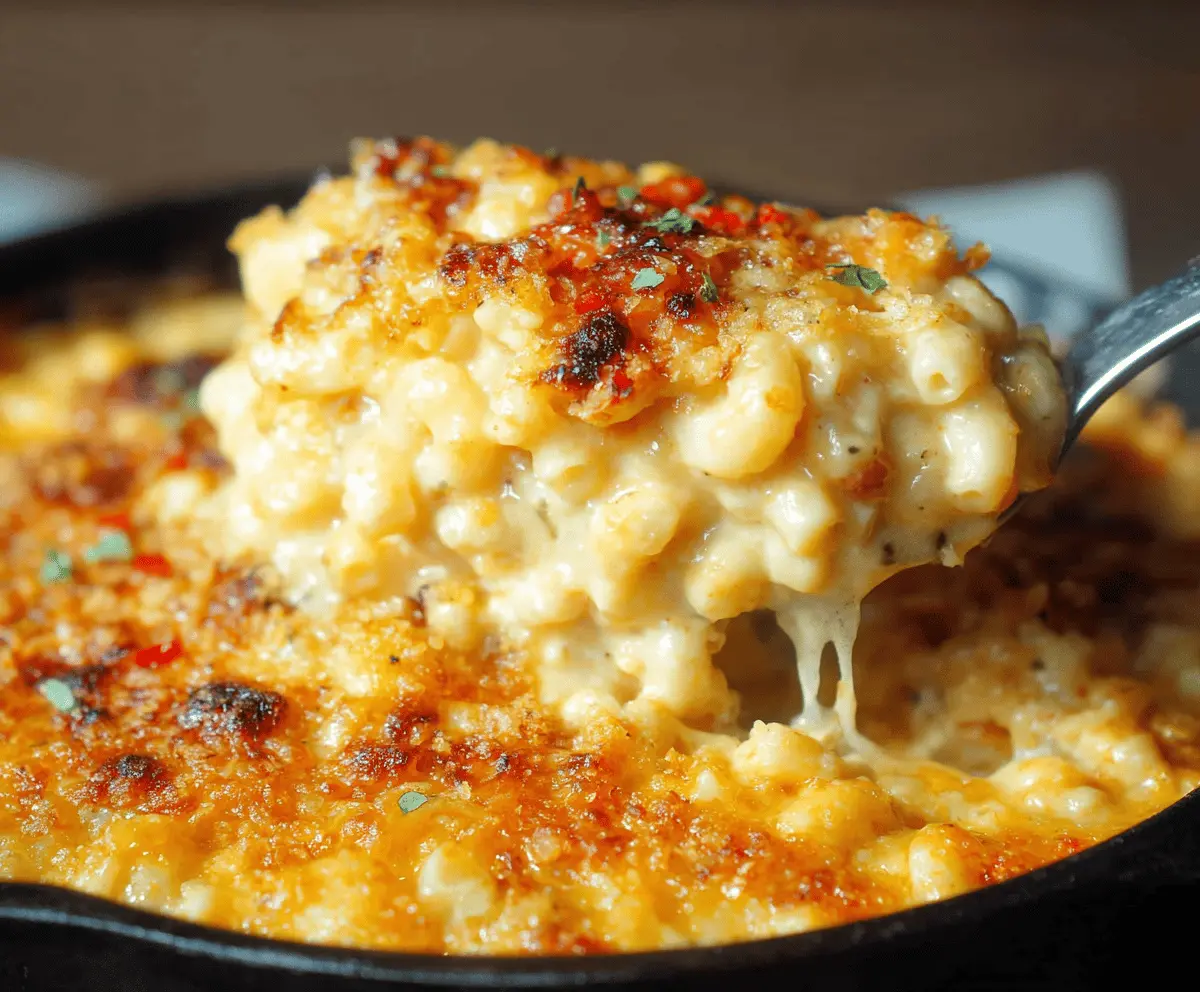 Delicious Southern Baked Mac and Cheese in a baking dish with golden, cheesy crust