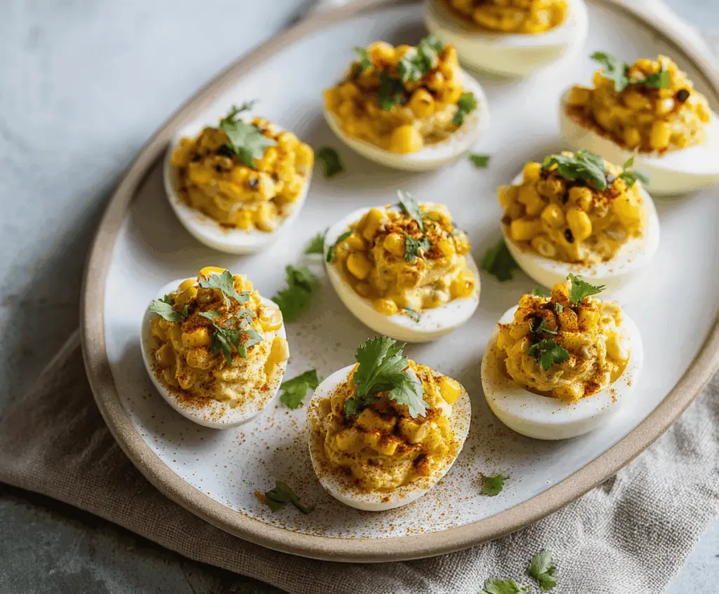 Delicious Street Corn Deviled Eggs with vibrant toppings and fresh herbs